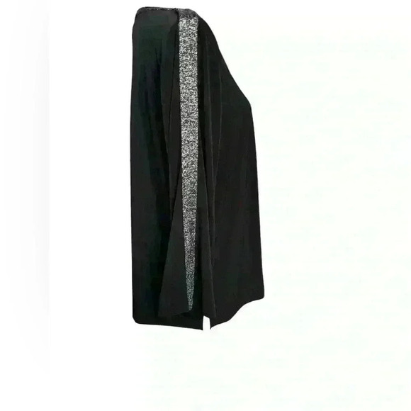 Chico's size 3 black with gold/black trim elbow length sleeves top - Picture 2 of 6